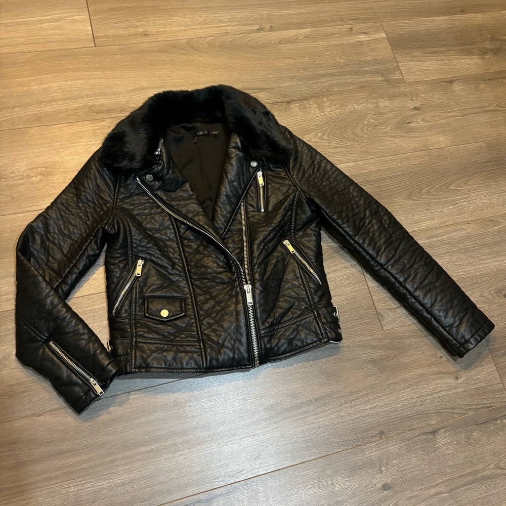 Dex vegan leather jacket - detachable faux fur